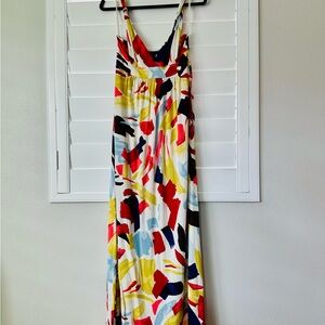 BCBGMAXAZRIA Multicolor Maxi Dress Size M V-Neck Adjustable Straps
